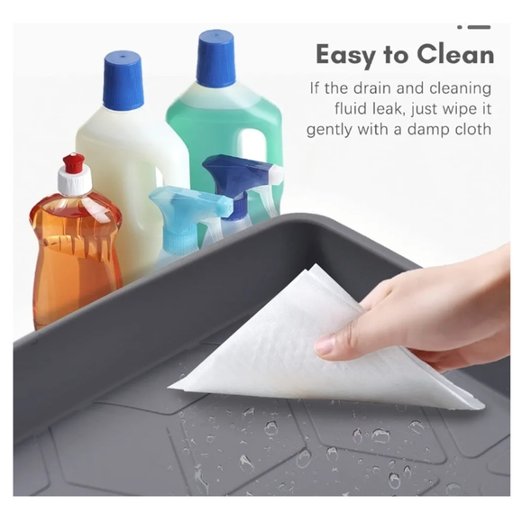 Silicone Under Sink Mat for Kitchen Waterproof Drip Tray with Drain Hole 34*22 - Picture 6 of 8